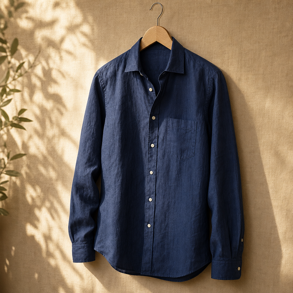 The Halsworth Spread Collar Linen Shirt Navy — alt
