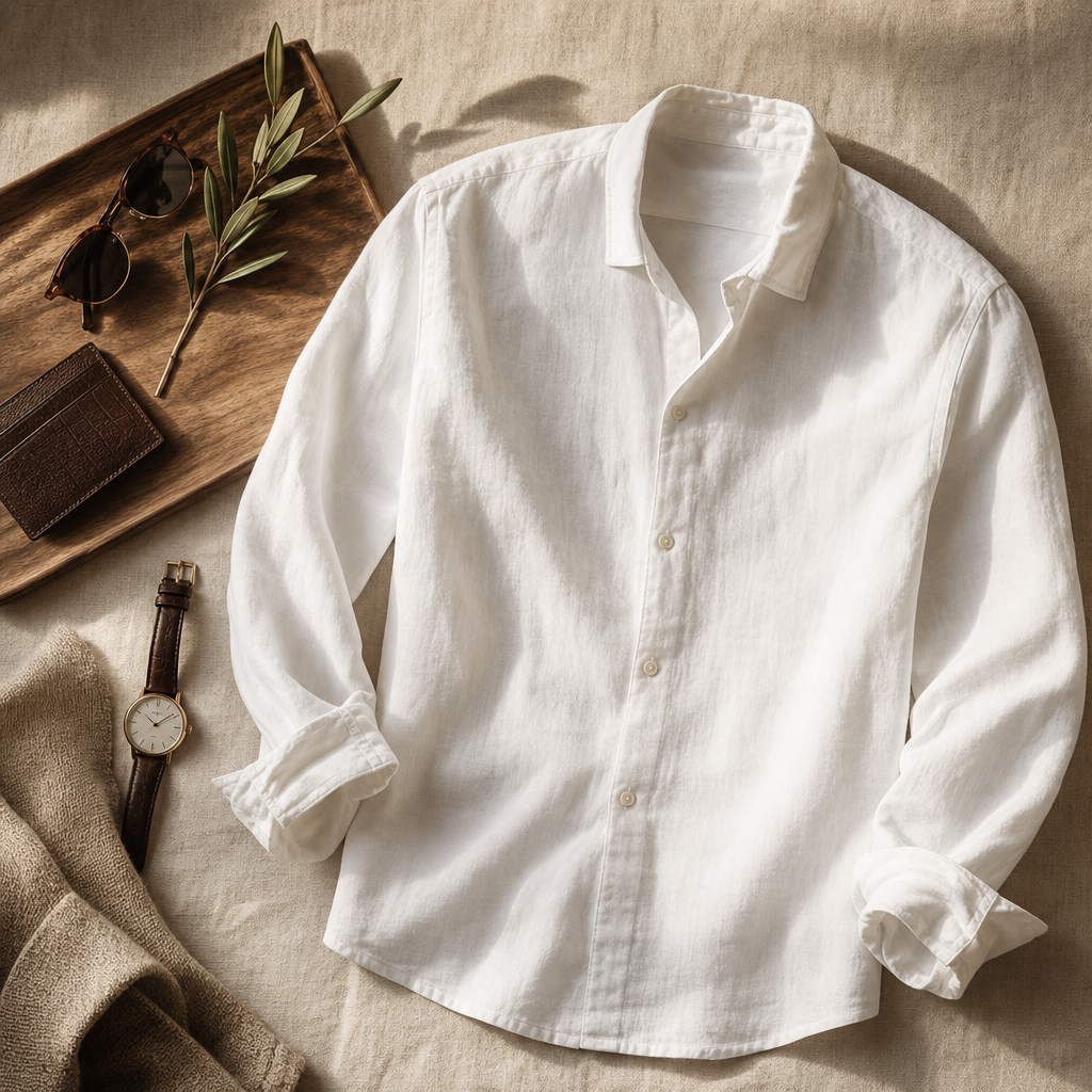 The Riviera Linen Shirt White — lifestyle
